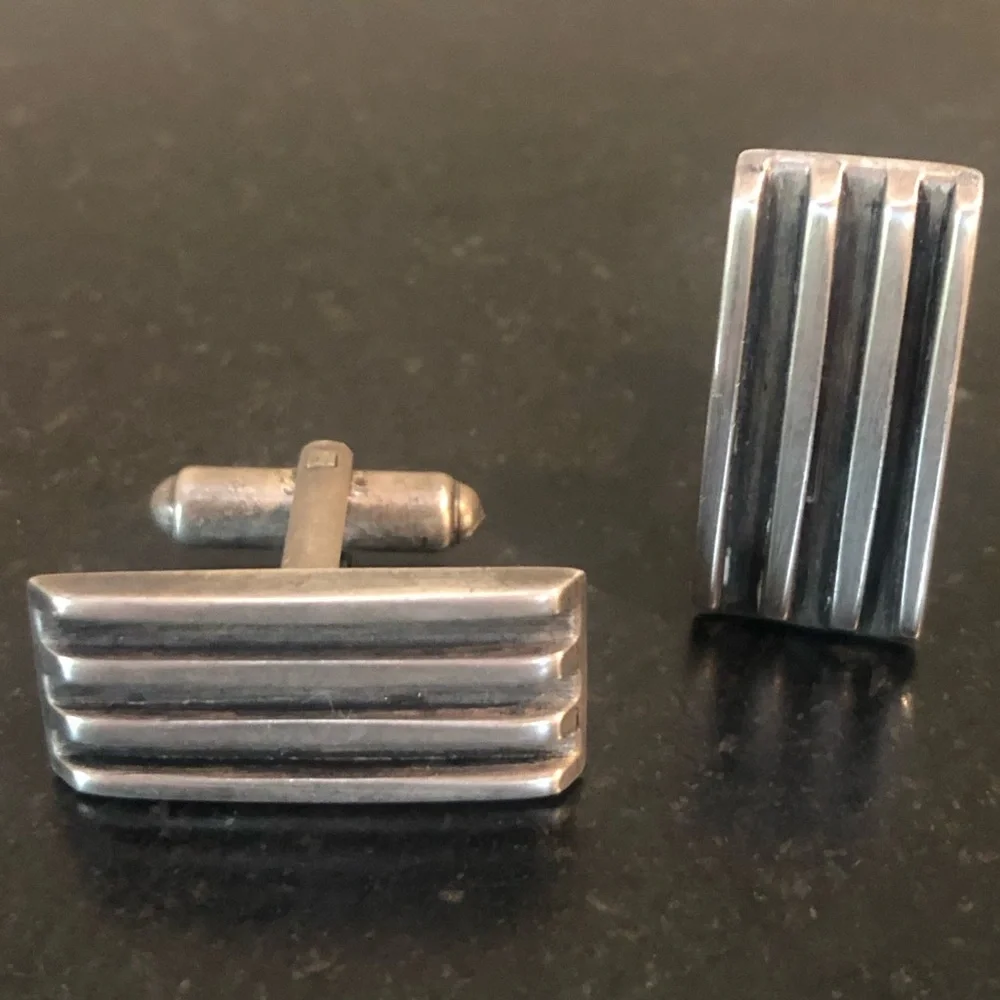 Mid Century Modern Minimalist Industrial Geometric Cuff Links Sterling- Vintage